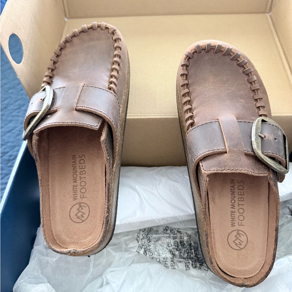 White Mountain Women’s Brown Leather Slip-On Clog Bayberry